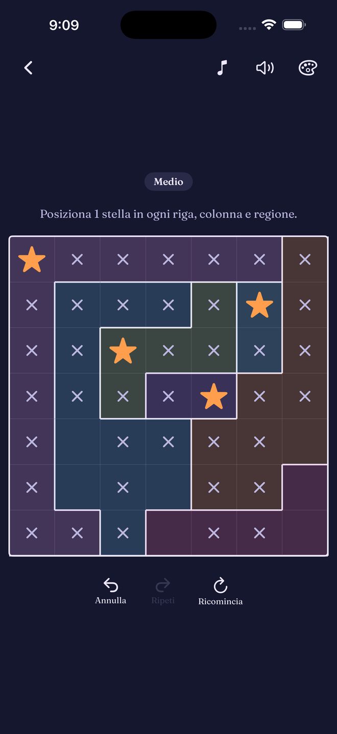 Quiet Stars — Tranquilli puzzle logici Star Battle